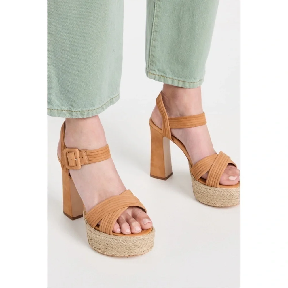 Schutz Women's Blisse Platform Sandal in Nude Caramel Nubuck Cowhide Sz 10 NEW
